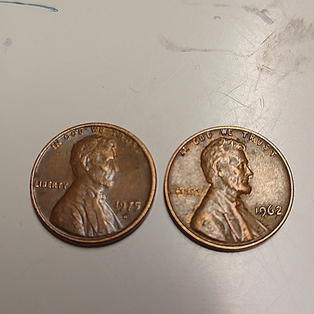 1975 D Copper Penny Error off center + 1962 Copper Penny